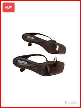Strappy Kitten Heels Minimalist Square Toe Sandals Slip On Low Heel